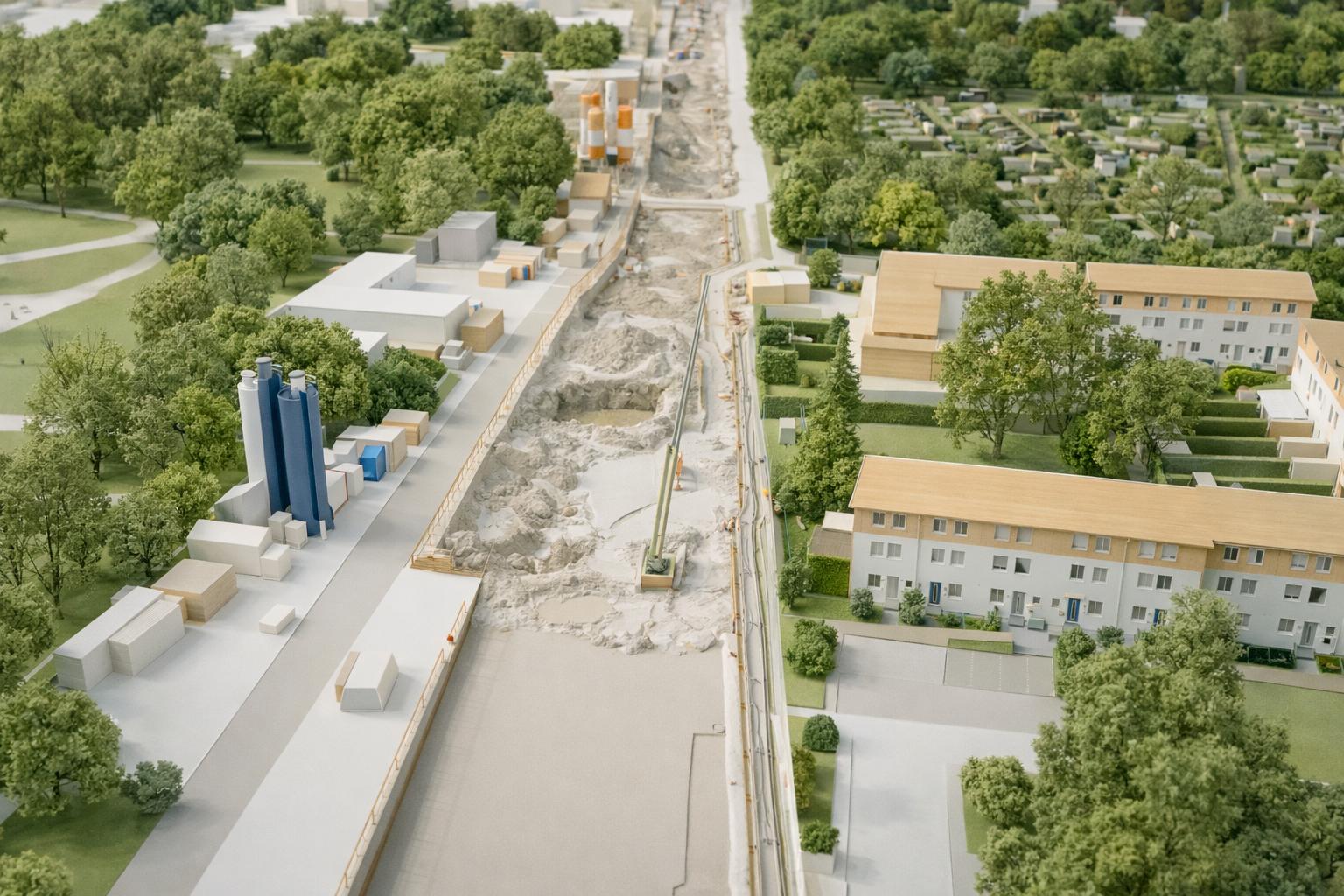 Visualisierung der U4-Baustelle an der Manshardtstraße in Modell-Optik