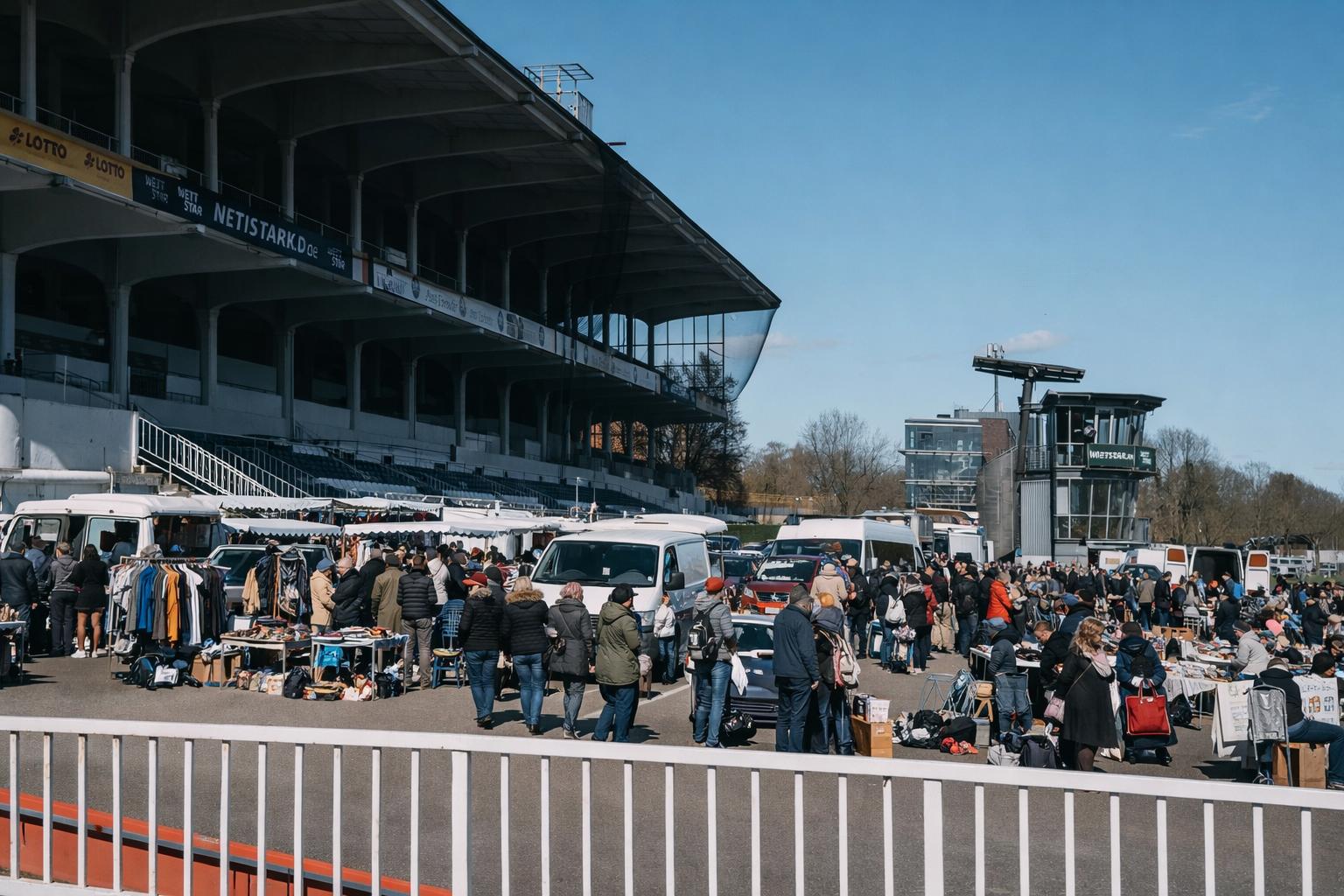 Flohdom Horner Rennbahn Hamburg-Horn – überdachte Standreihen mit Besucher:innen am Samstagmorgen