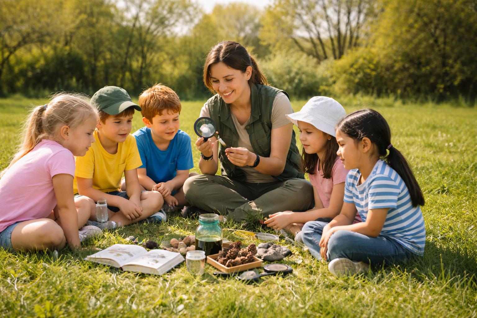 Grundschulkinder beim Naturzeit-Programm im Freien – Umweltpädagogik und Begabungsförderung an der Grundschule Horn in Hamburg