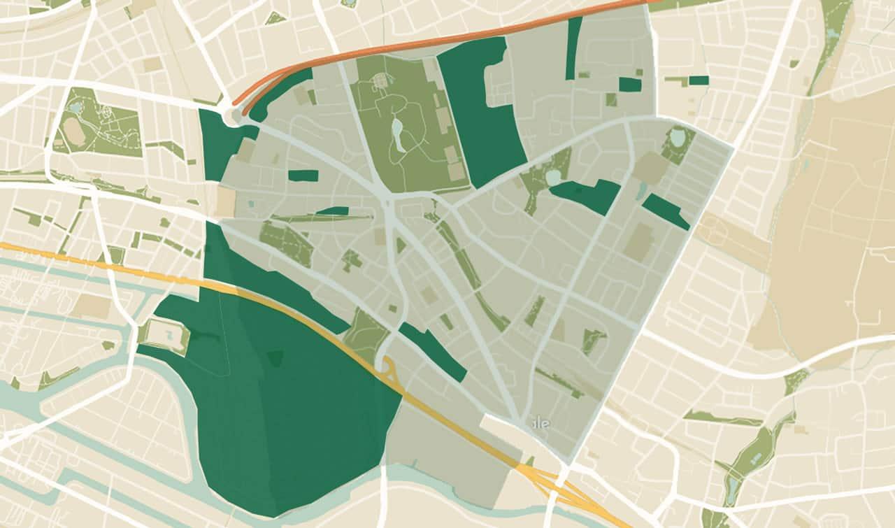 Kleingartenanlagen in Hamburg-Horn – Parzellen und Wege zwischen den Wohnquartieren
