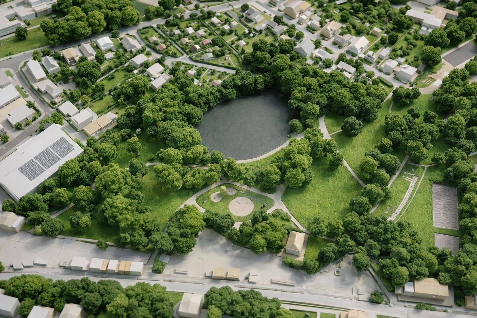 Horner Moor Hamburg-Horn – Luftaufnahme des geschützten Biotops im Architekturmodellstil, ökologischer Trittstein im Hamburger Biotopverbund