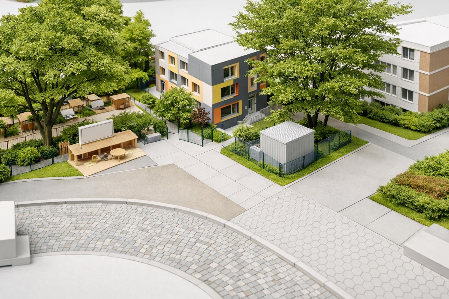 Ev. Kita Martin Horn – Außenansicht der evangelischen Kindertagesstätte im Architekturmodellstil, Betreuungseinrichtung in Hamburg-Horn