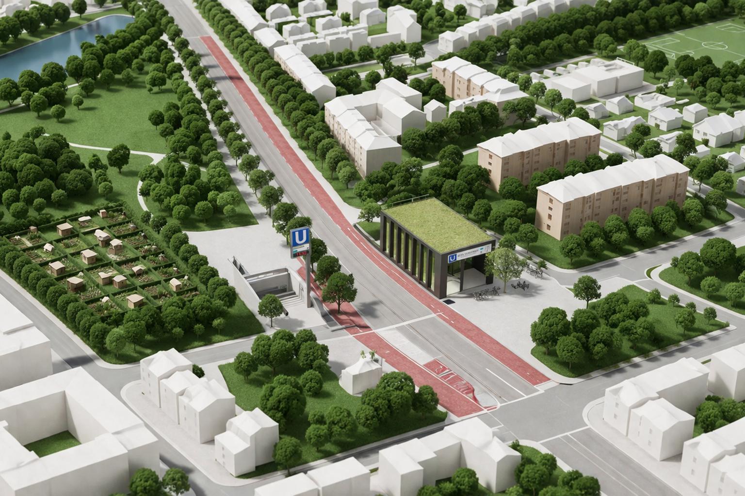 Symbolbild der geplanten Haltestelle Stoltenstraße – grünes Architekturkonzept